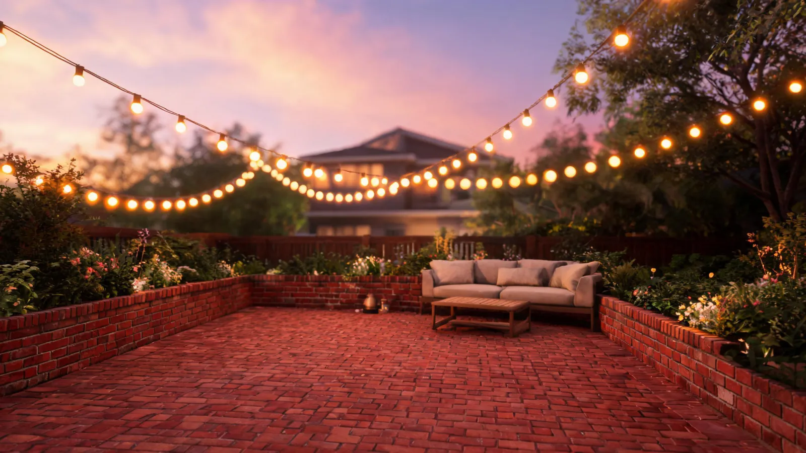 Brick patio and warm outdoor living space